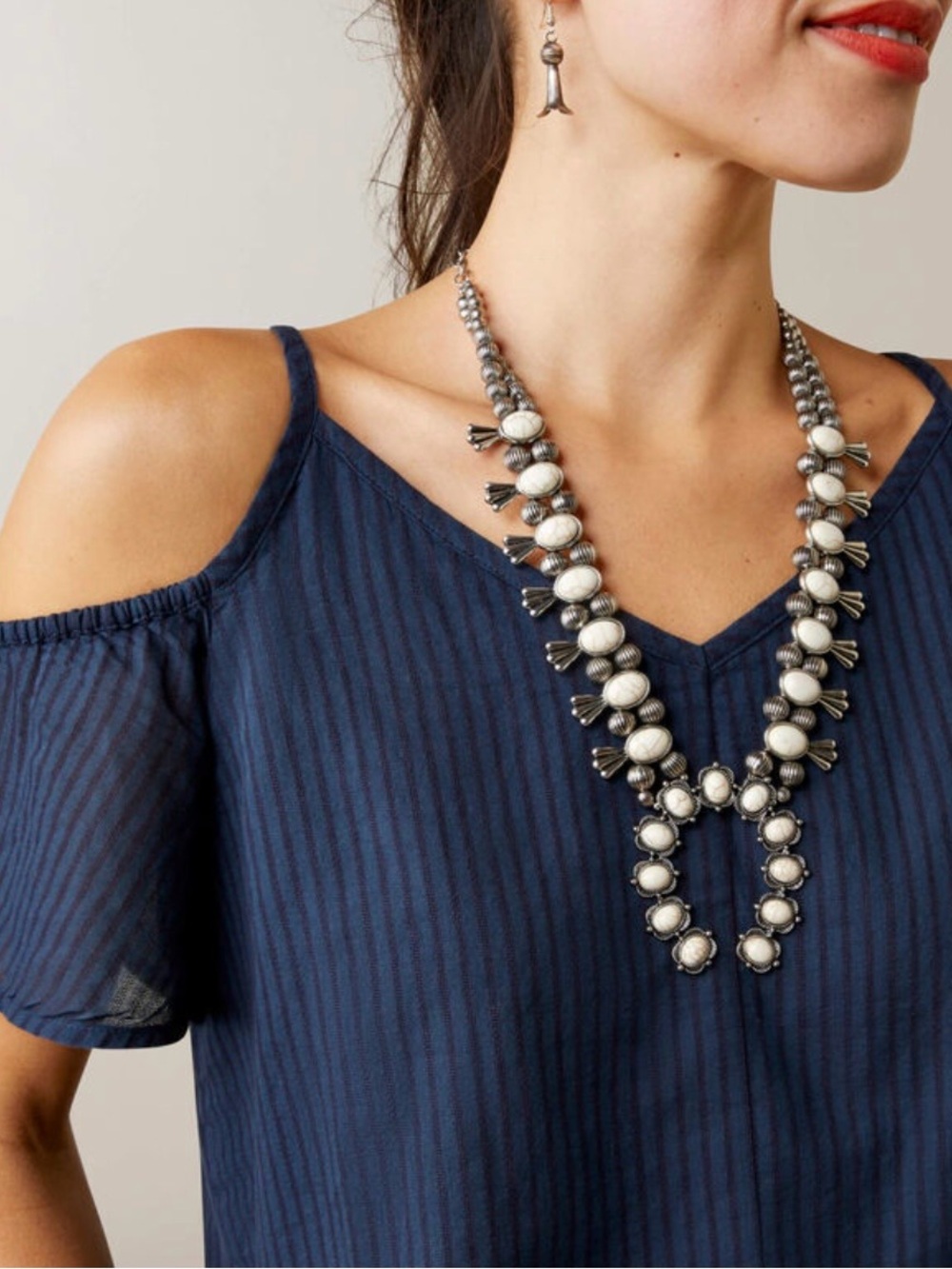 Ariat Navy Cold-Shoulder Ruffle Top - Picture 6 of 6